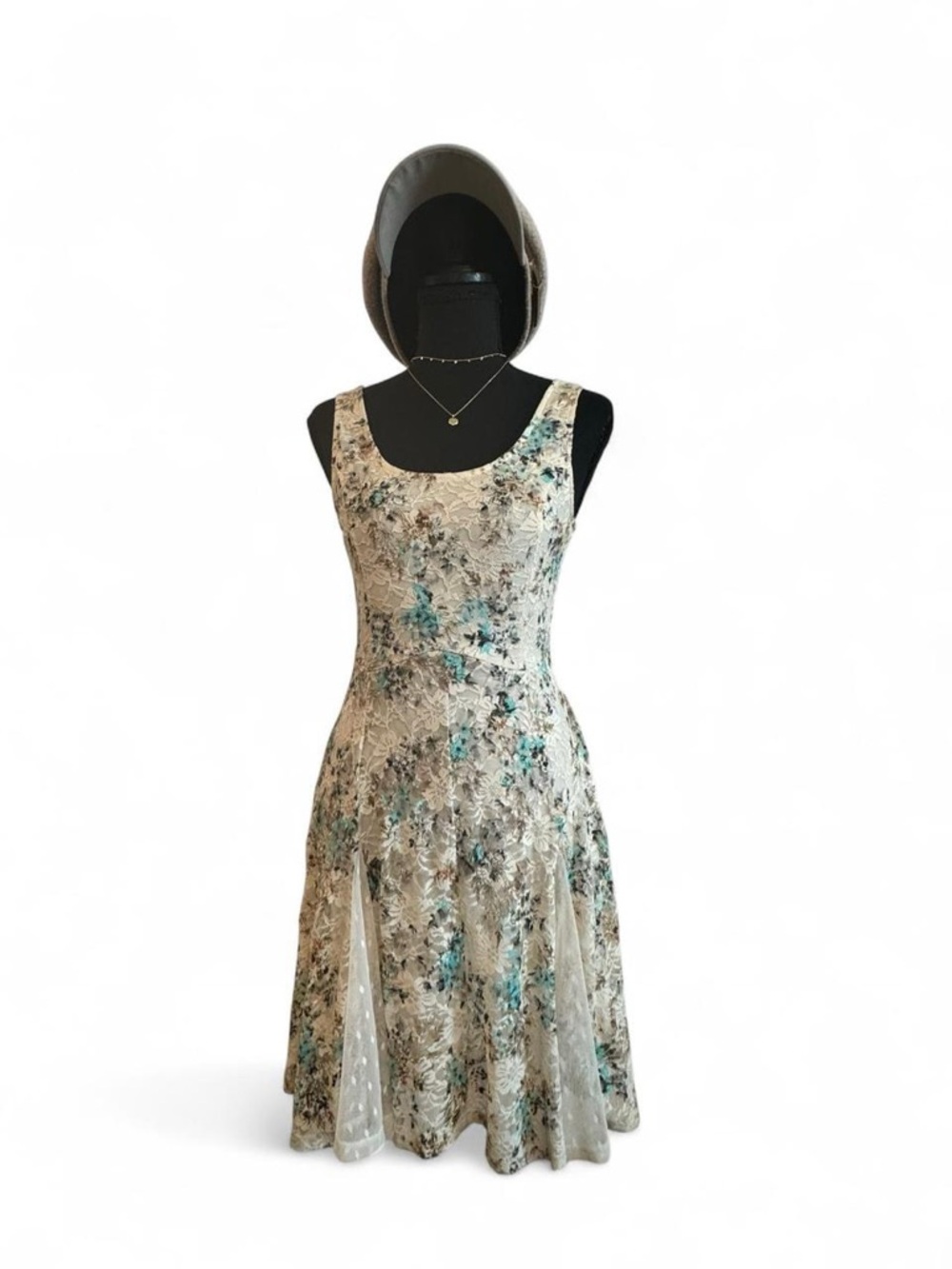 Disney Floral Midi Dress in Cream and Teal